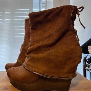 Brown Suede Wedge Ankle Boots